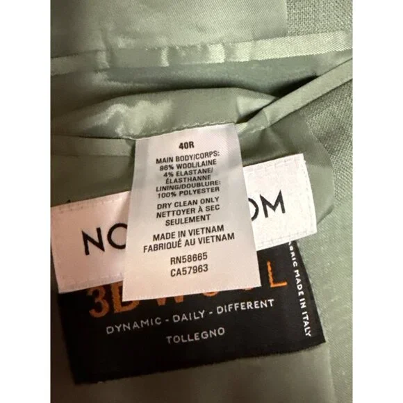NEW 3D Wool Nordstrom Men's Blazer Green Wool Blend Lined Size 40R Jacket